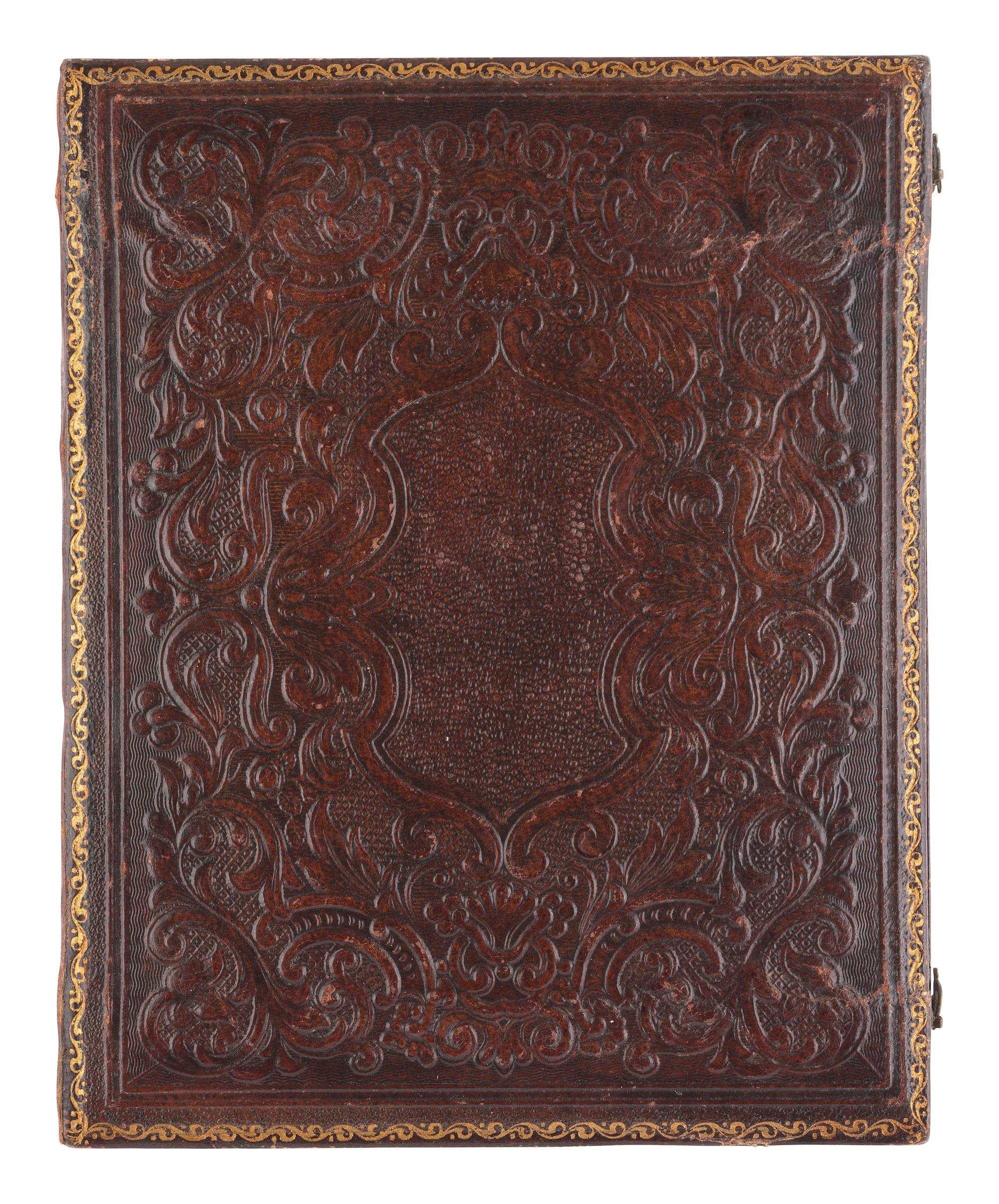 [EARLY PHOTOGRAPHY]. Half plate Union case containing 4 ninth plate images of men and women.