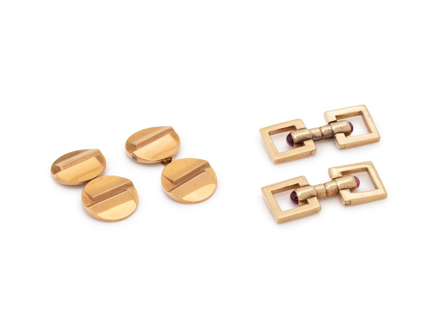 TWO PAIRS OF YELLOW GOLD CUFFLINKS