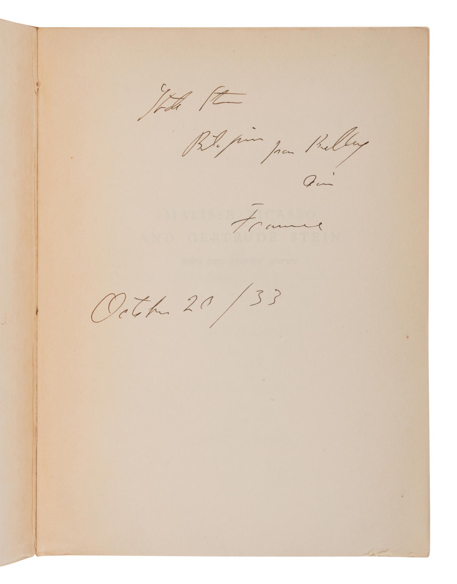 STEIN, Gertrude (1874-1946). Matisse Picasso and Gertrude Stein with Two Shorter Stories . Paris: Maurice Darantiere for the Plain Edition, 1933.