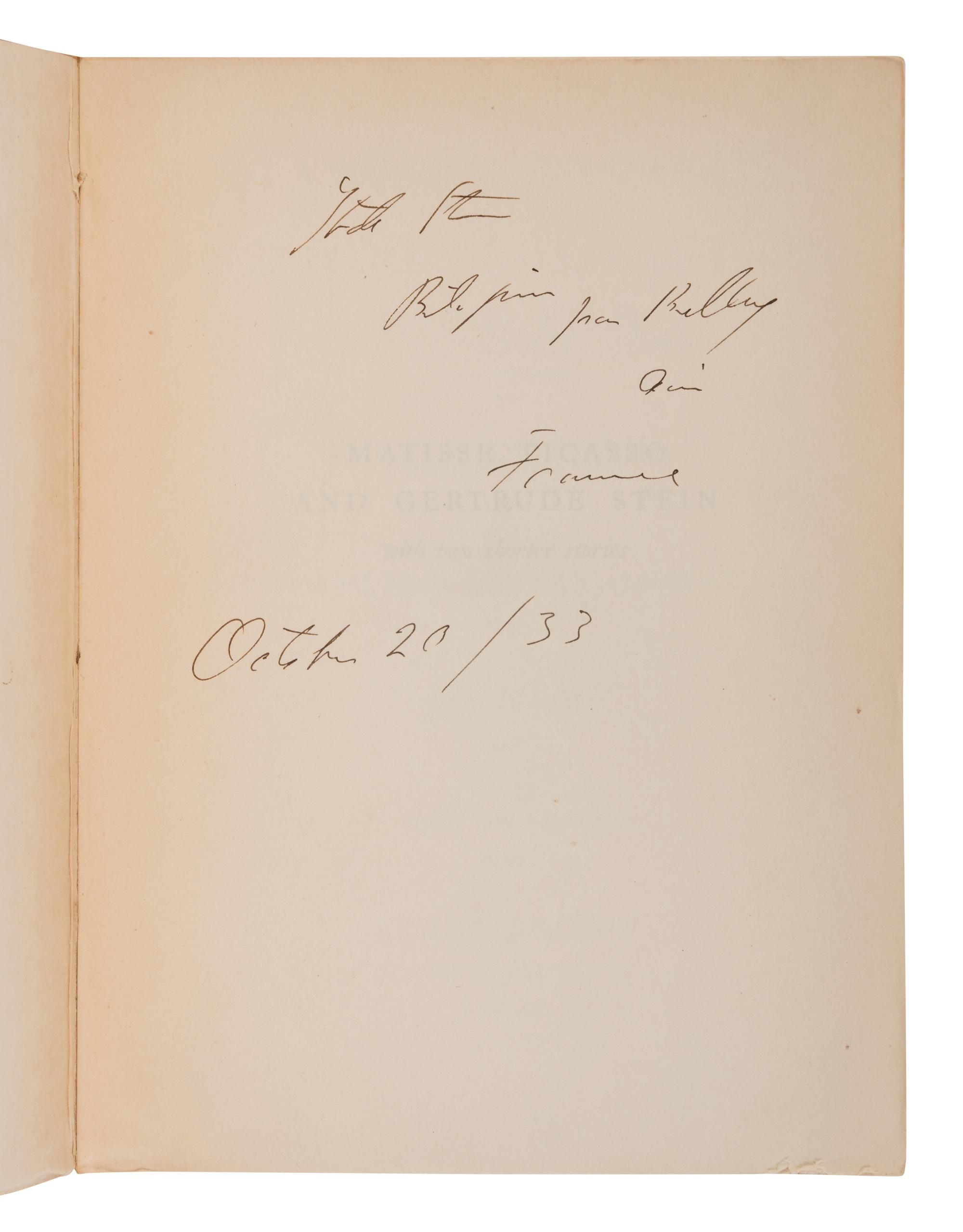 STEIN, Gertrude (1874-1946). Matisse Picasso and Gertrude Stein with Two Shorter Stories . Paris: Maurice Darantiere for the Plain Edition, 1933.