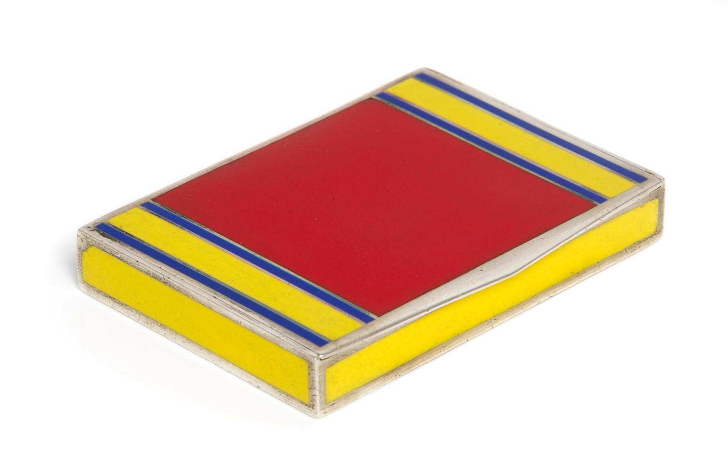 An Austro-Hungarian Enameled Silver Cigarette Case, Maker's Mark Obscured, Budapest, Early 20th Century, the case worked with blue, yel