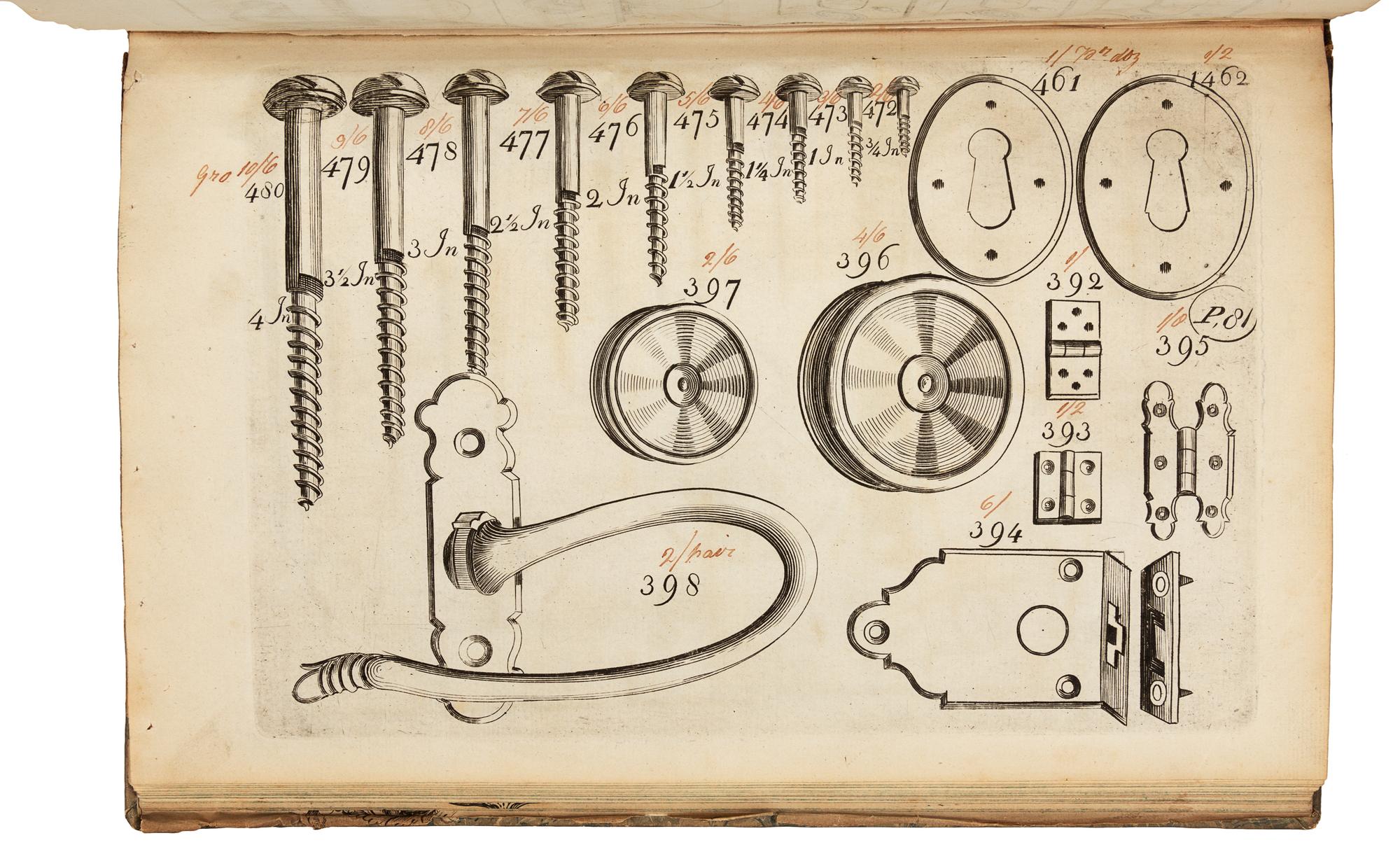 [CABINET MAKERS PATTERN BOOK]. Spine title: "Furniture Fittings of the 18th Century." N.p.: n.p., n.d. (but 18th-century).