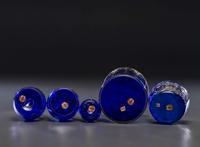 Five Enameled Cobalt Glass Barber Articles
