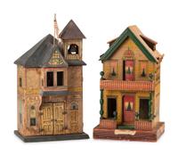 A Lithograph Paper on Wood Two-Story Doll House and Fire Station