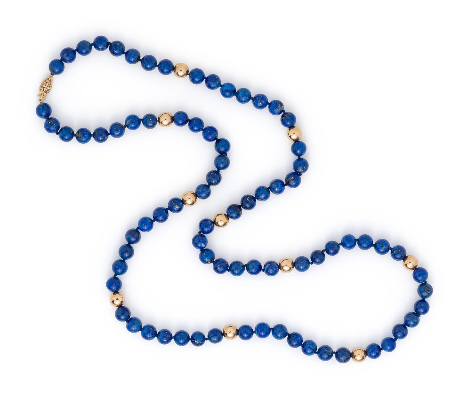 SOLD: LAPIS LAZULI AND YELLOW GOLD BEAD NECKLACE