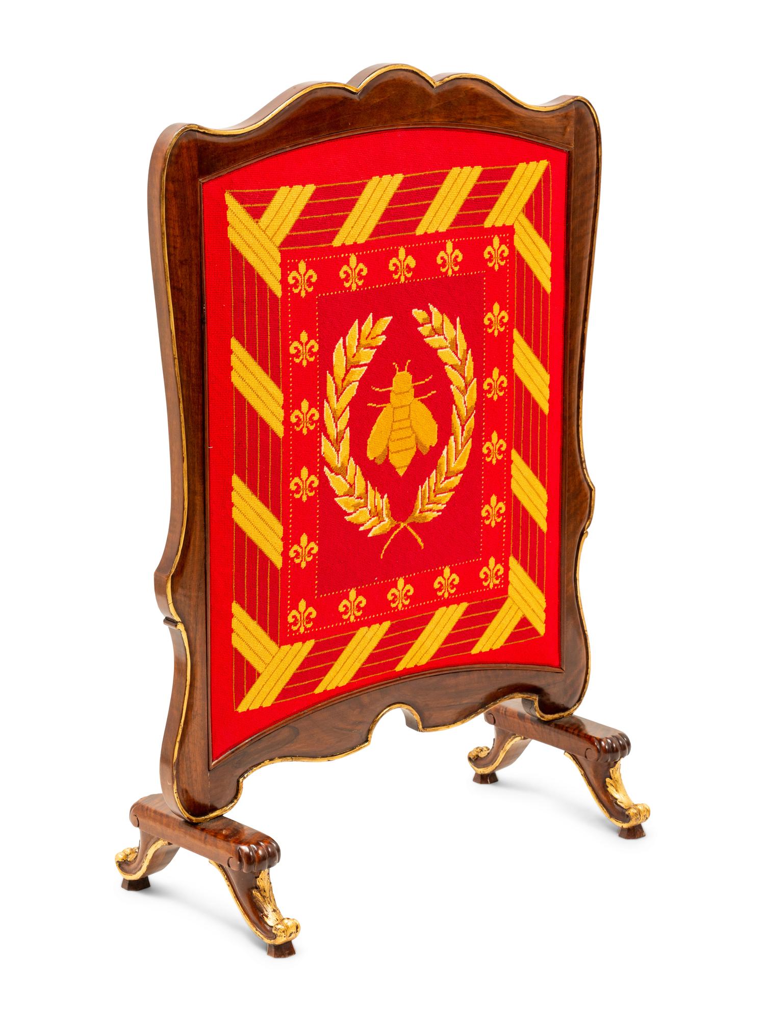 A French Parcel Gilt Mahogany Needlepoint Firescreen
