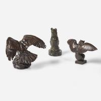 Antoine-Louis Barye (French, 1795-1875) Three Small Works: Eagle with Outstretched Wings, Owl Hunting Rat, and Seated Cat, Cast by Ferdinand Barbedienne (French, 1810-1892), late 19th century