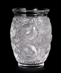 A Lalique Molded and Frosted Glass Vase, Height 6 3/4 inches.
