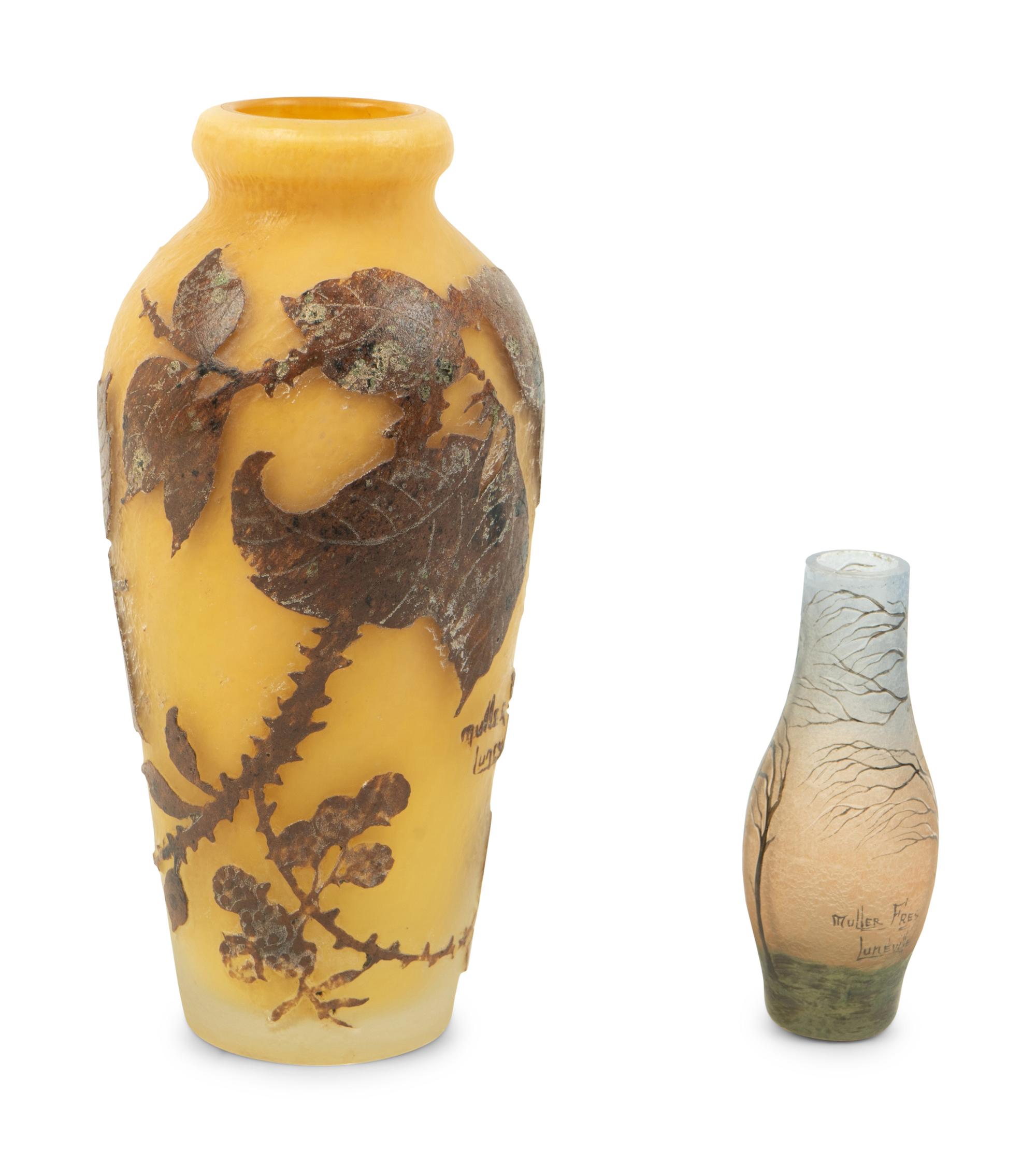 Two Muller Freres Cameo Glass Vases — 20TH CENTURY