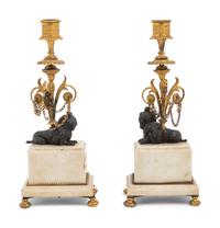 A Pair of Louis Philippe Gilt Bronze and Marble Candlesticks