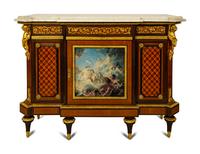 A Louis XVI Style Gilt Bronze and Porcelain Mounted Marble-Top Console Cabinet — LATE 20TH CENTURY