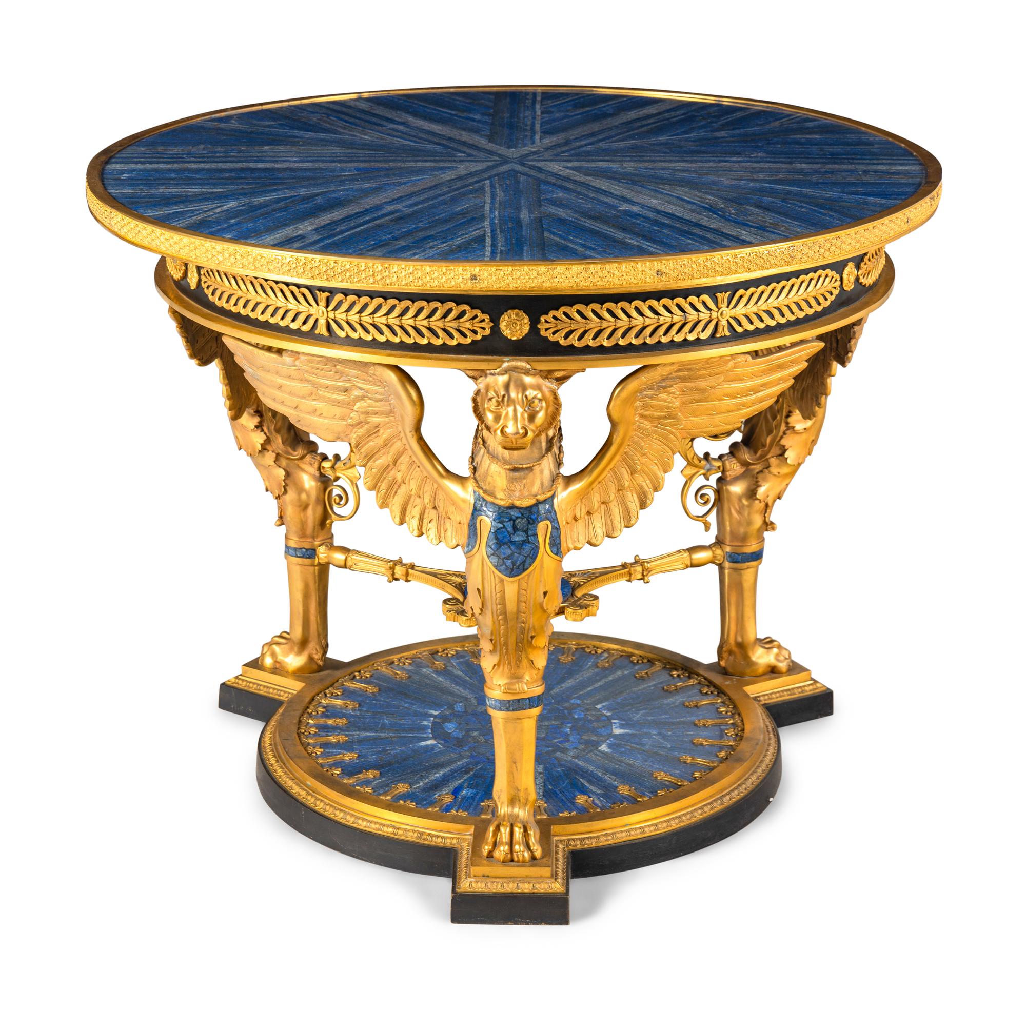 An Empire Style Gilt Bronze and Lapis Lazuli Center Table
