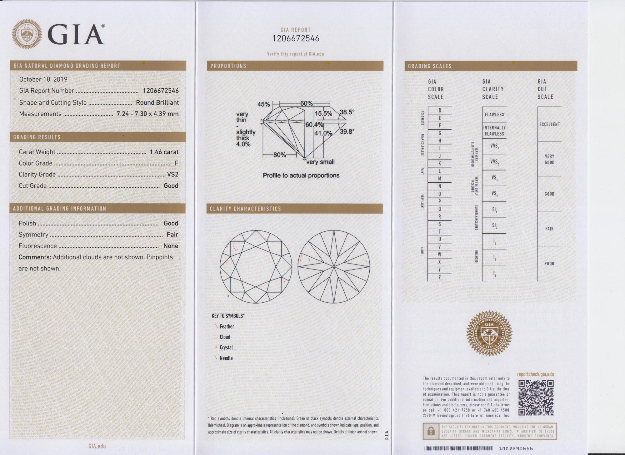 1.46 Carat Round Brilliant Cut Diamond