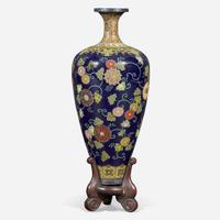 A fine Japanese cloisonné cabinet vase on wood stand, Namikawa Yasuyuki Meiji period