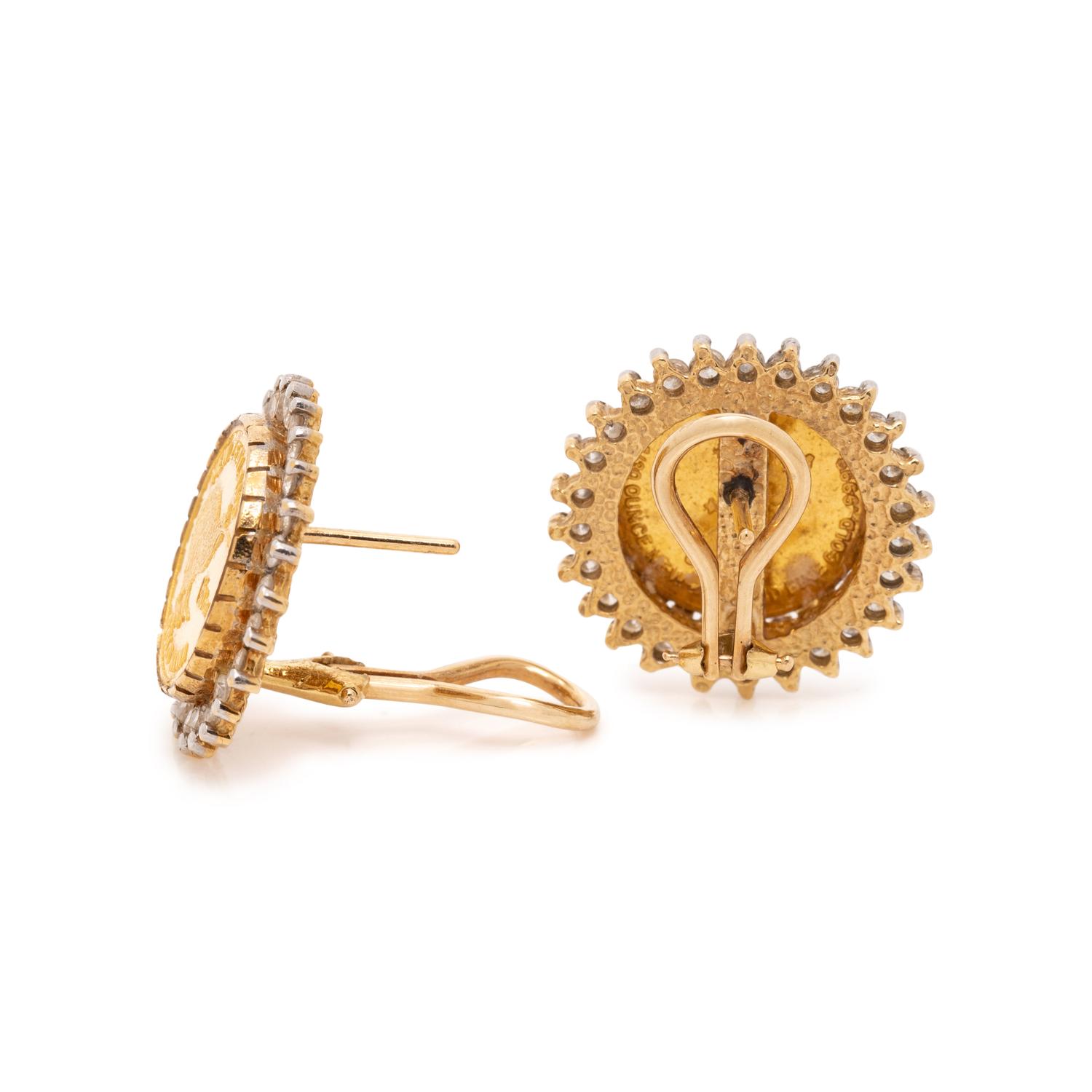 YELLOW GOLD, COIN AND DIAMOND EARCLIPS