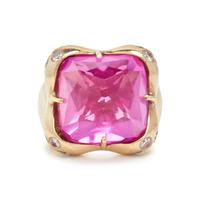 GOLD, DIAMOND, AND SYNTHETIC PINK SAPPHIRE RING
