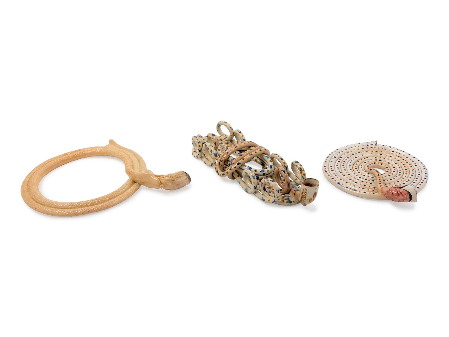 Three Pearlware Coiled Snake Pipes