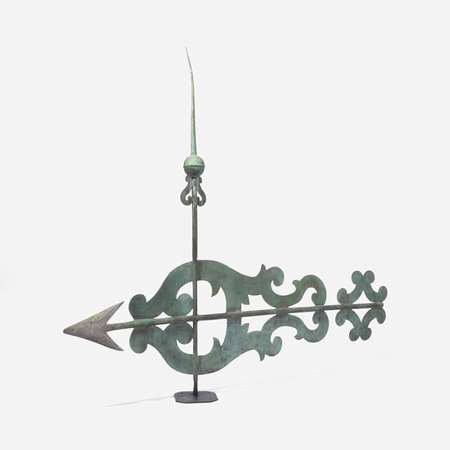 A patinated sheet copper and cast zinc bannerette weathervane late 19th century