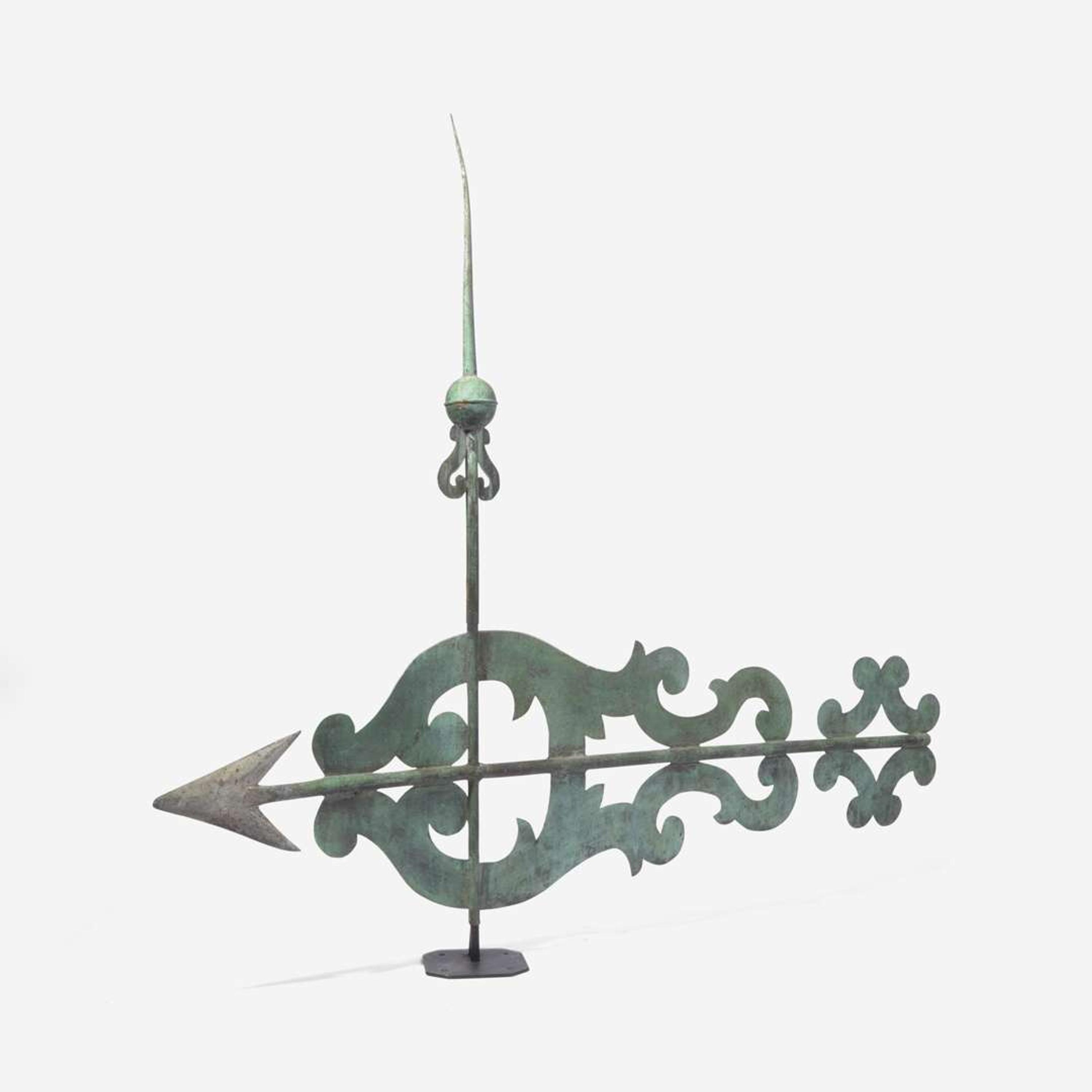 A patinated sheet copper and cast zinc bannerette weathervane late 19th century