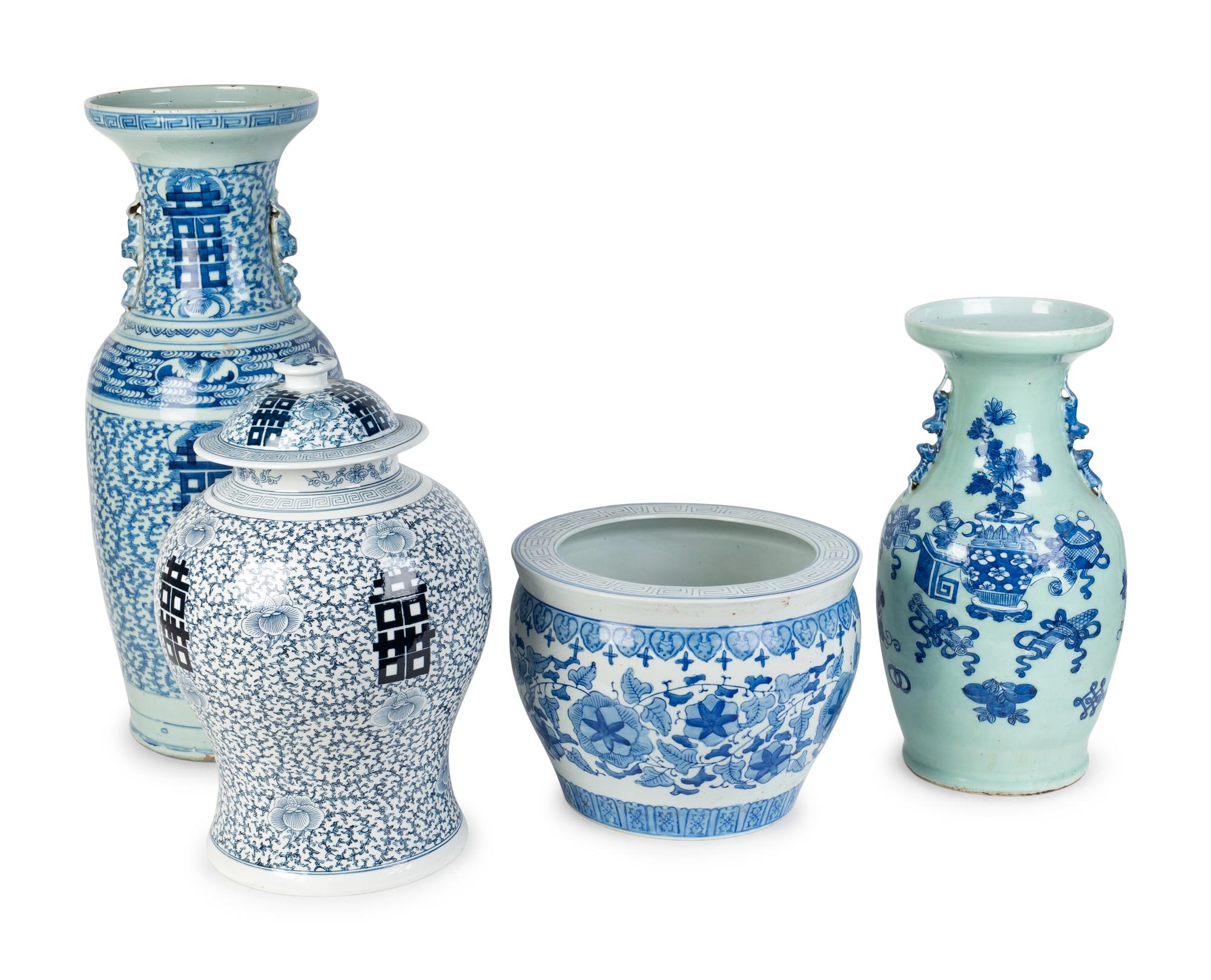 Four Chinese Blue and White Porcelain Articles — 20TH CENTURY