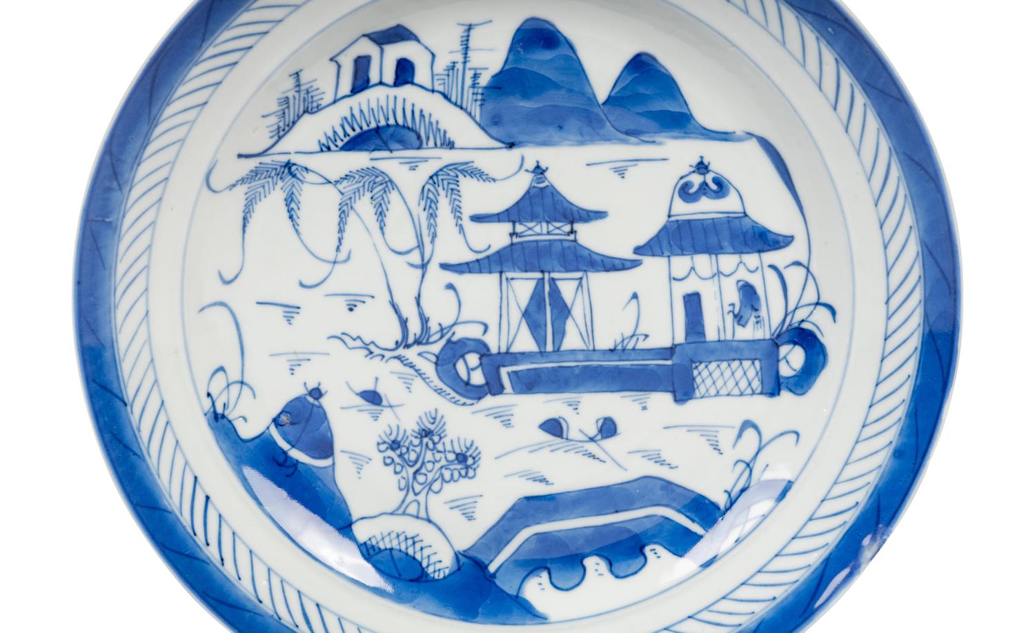 A Group of Canton Blue and White Porcelain Table Articles