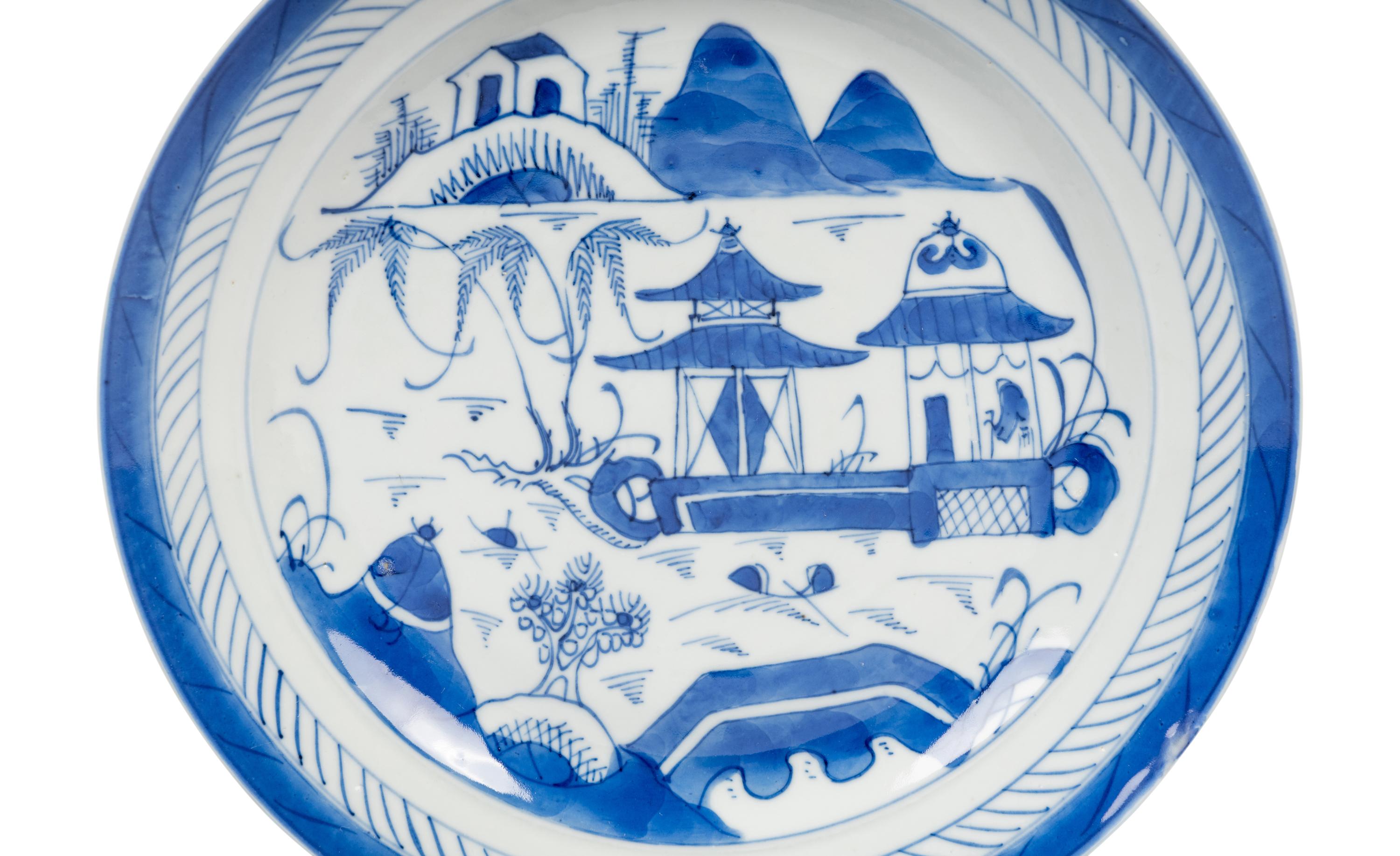 A Group of Canton Blue and White Porcelain Table Articles