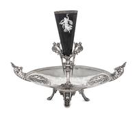 A Victorian Silver-Plate and Enameled Glass Epergne