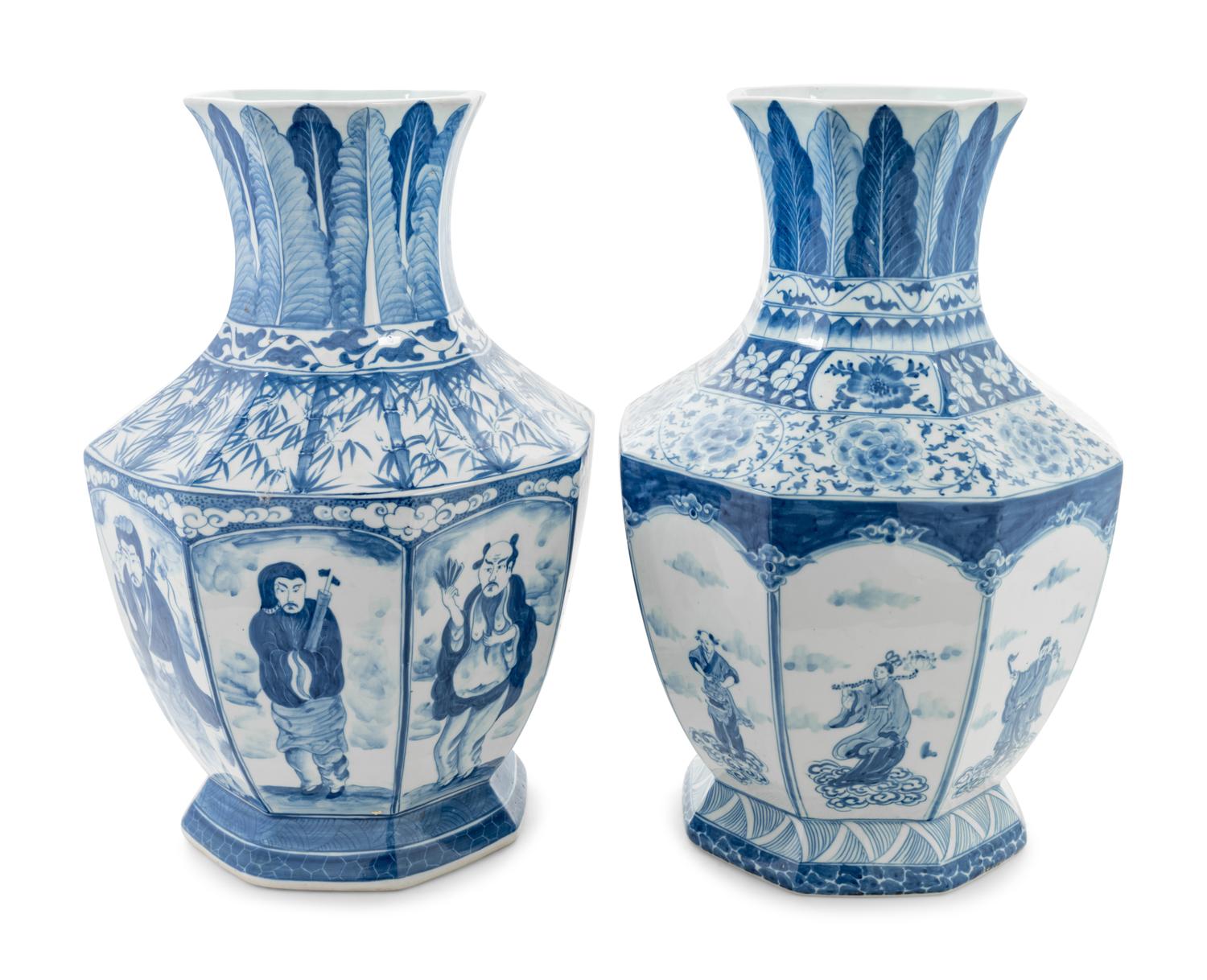 Two Chinese Export Blue and White Porcelain Baluster Vases