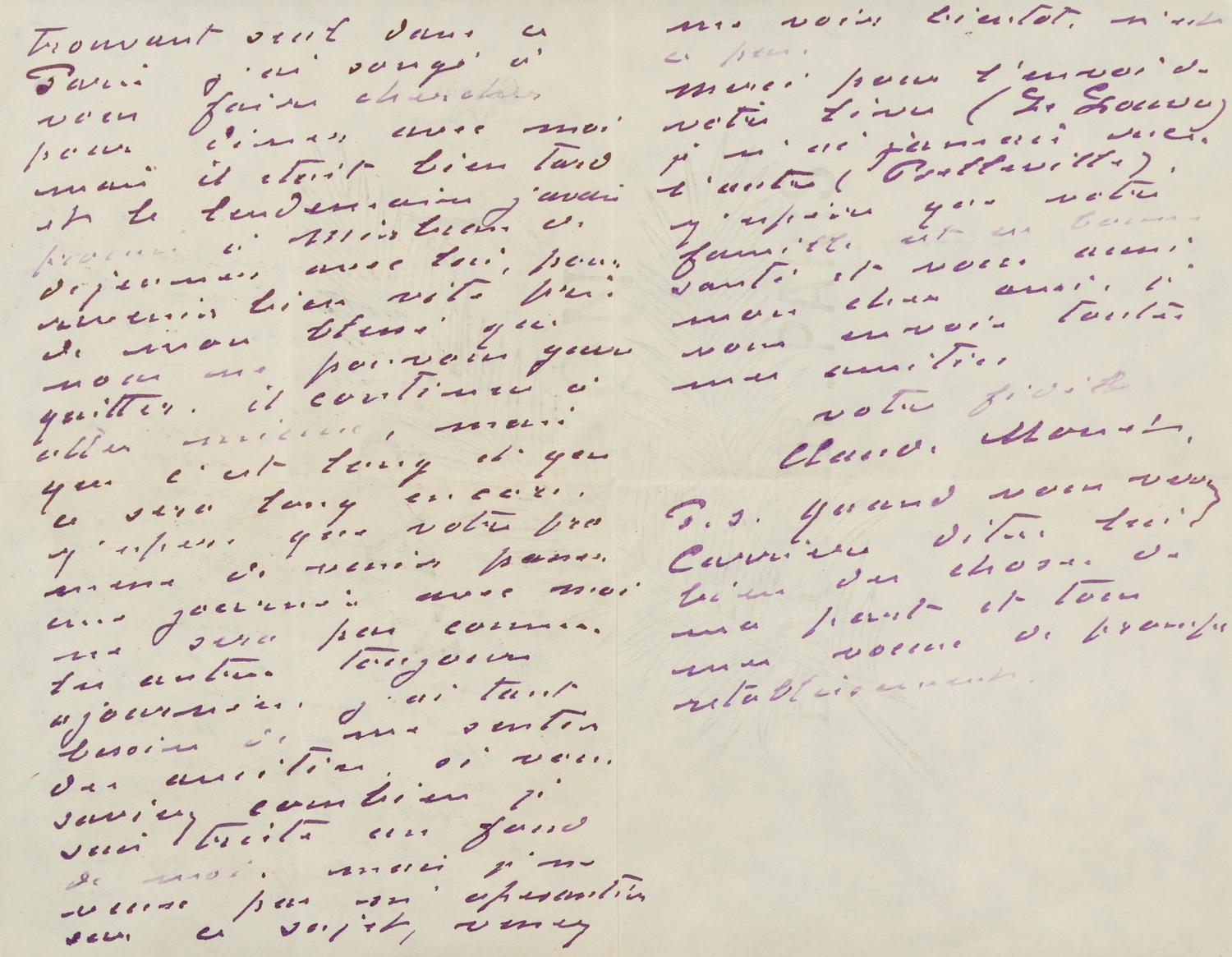 MONET, Claude. Autographed letter signed ("Claude Monet"), in purple ink, in French, to art critic Gustave Geffroy, 1902.