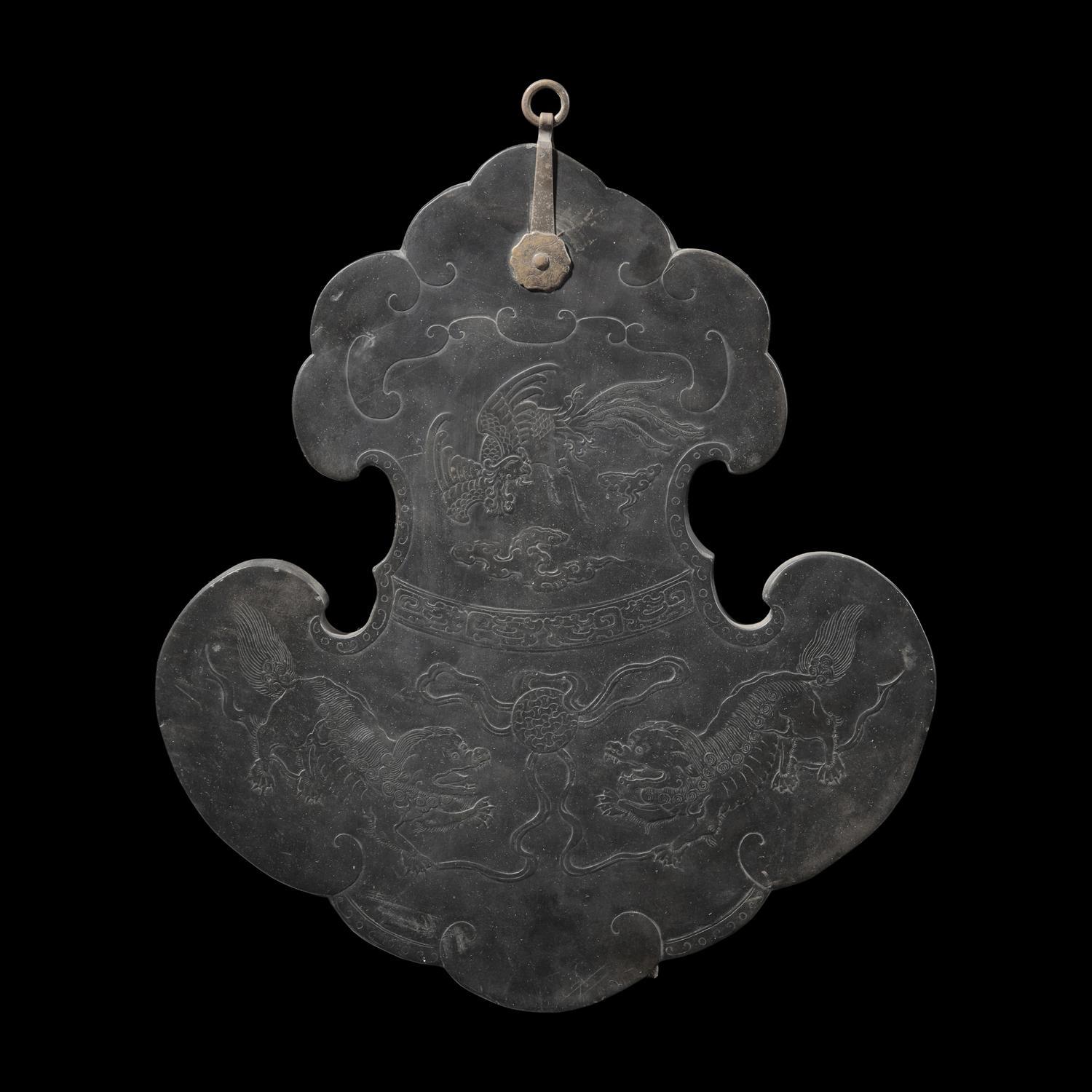 A Large Chinese Low-Relief Duan Stone Chime, 19th Century 清晚期 端石如意雲頭石磬