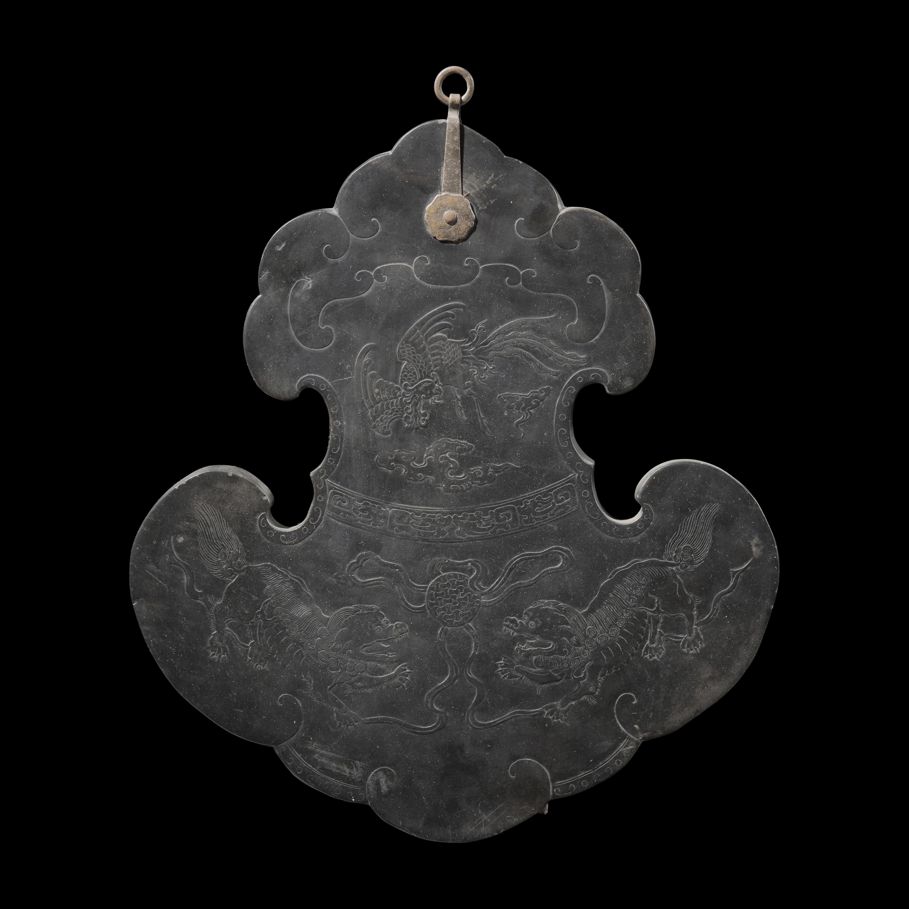 A Large Chinese Low-Relief Duan Stone Chime, 19th Century 清晚期 端石如意雲頭石磬