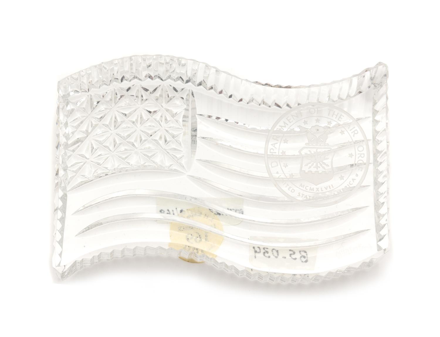 Waterford, , a clear crystal flag paperweight