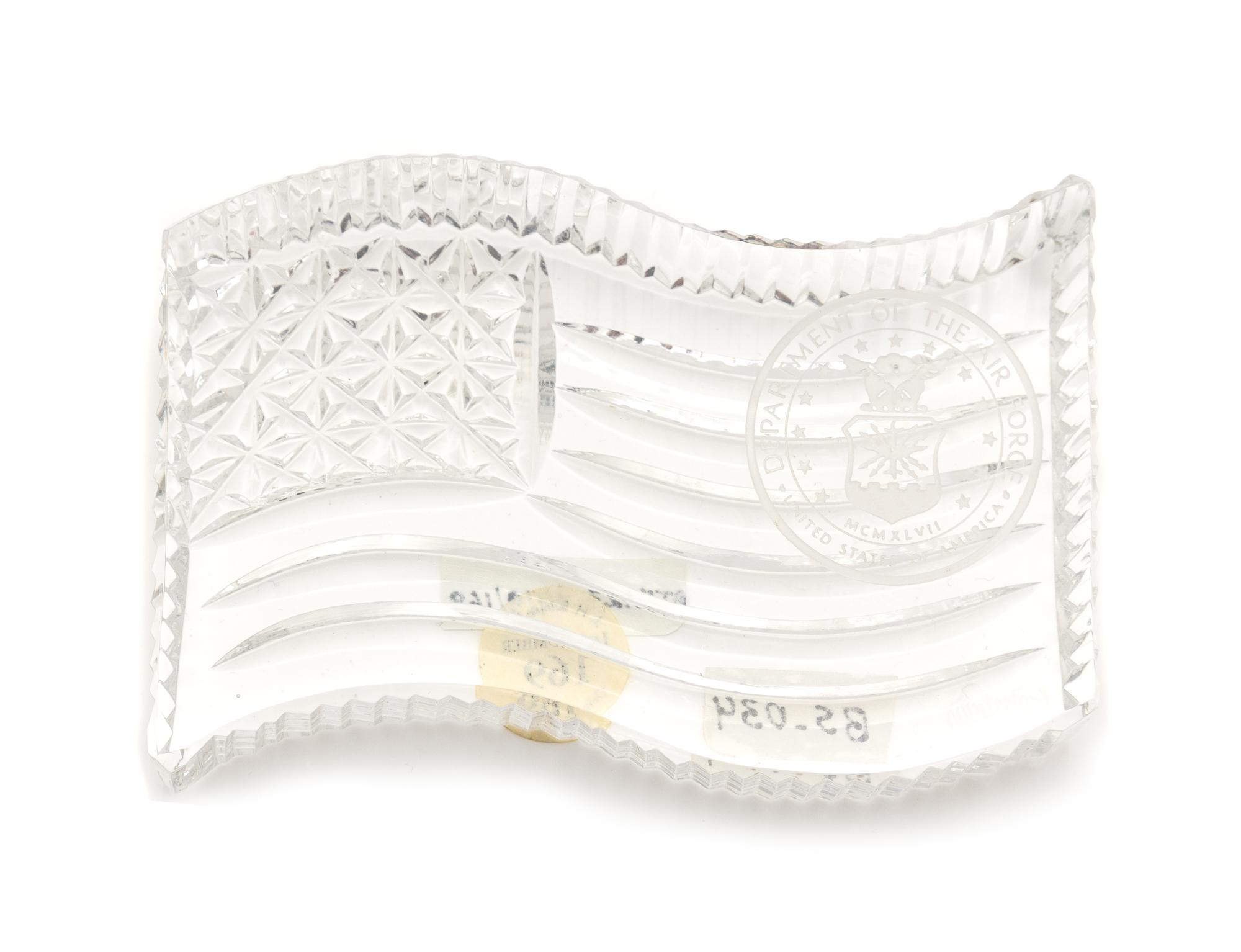 Waterford, , a clear crystal flag paperweight