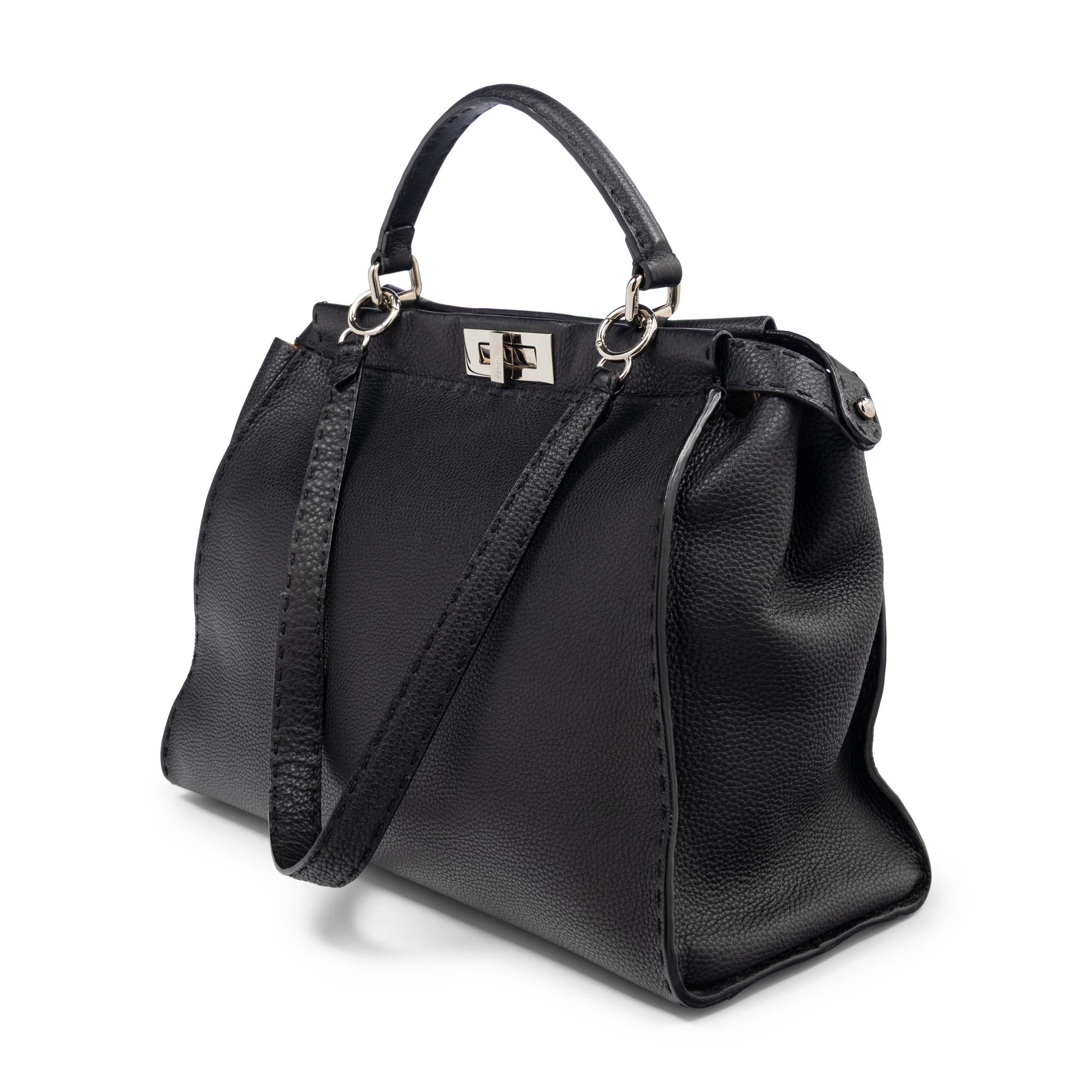 FENDI, LARGE PEEKABOO BAG IN BLACK LEATHER