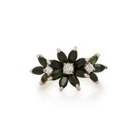 DARK GREEN STONE AND DIAMOND FLOWER RING