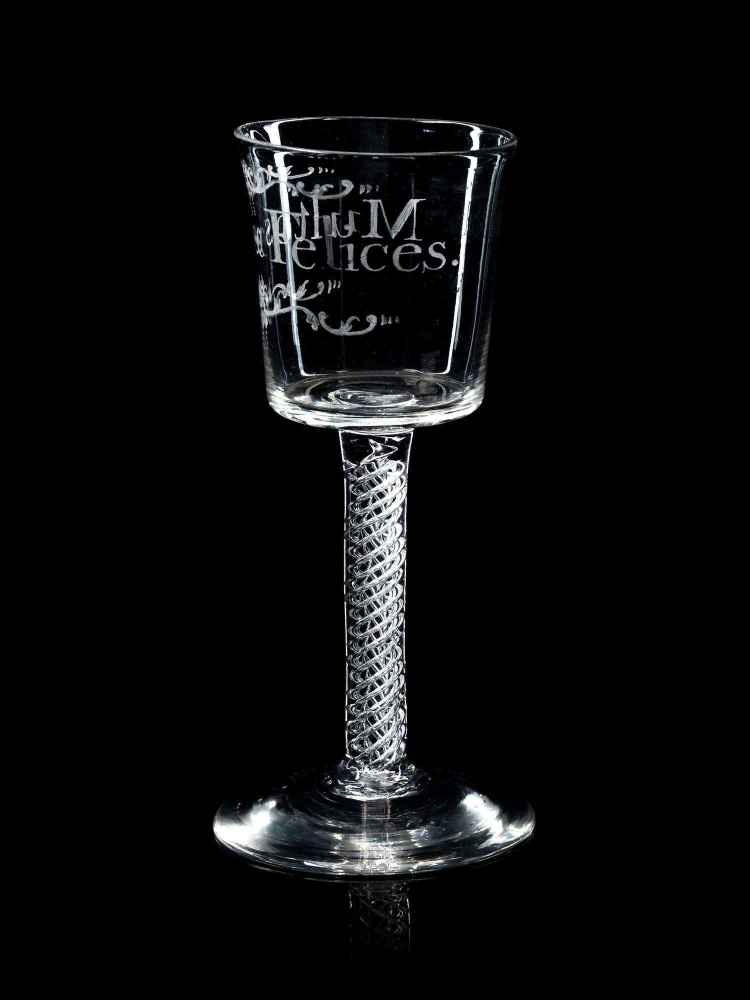 An English Enameled Air Twist Wine Glass