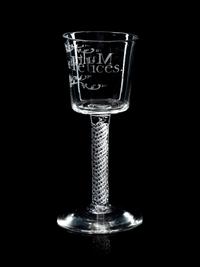 An English Enameled Air Twist Wine Glass