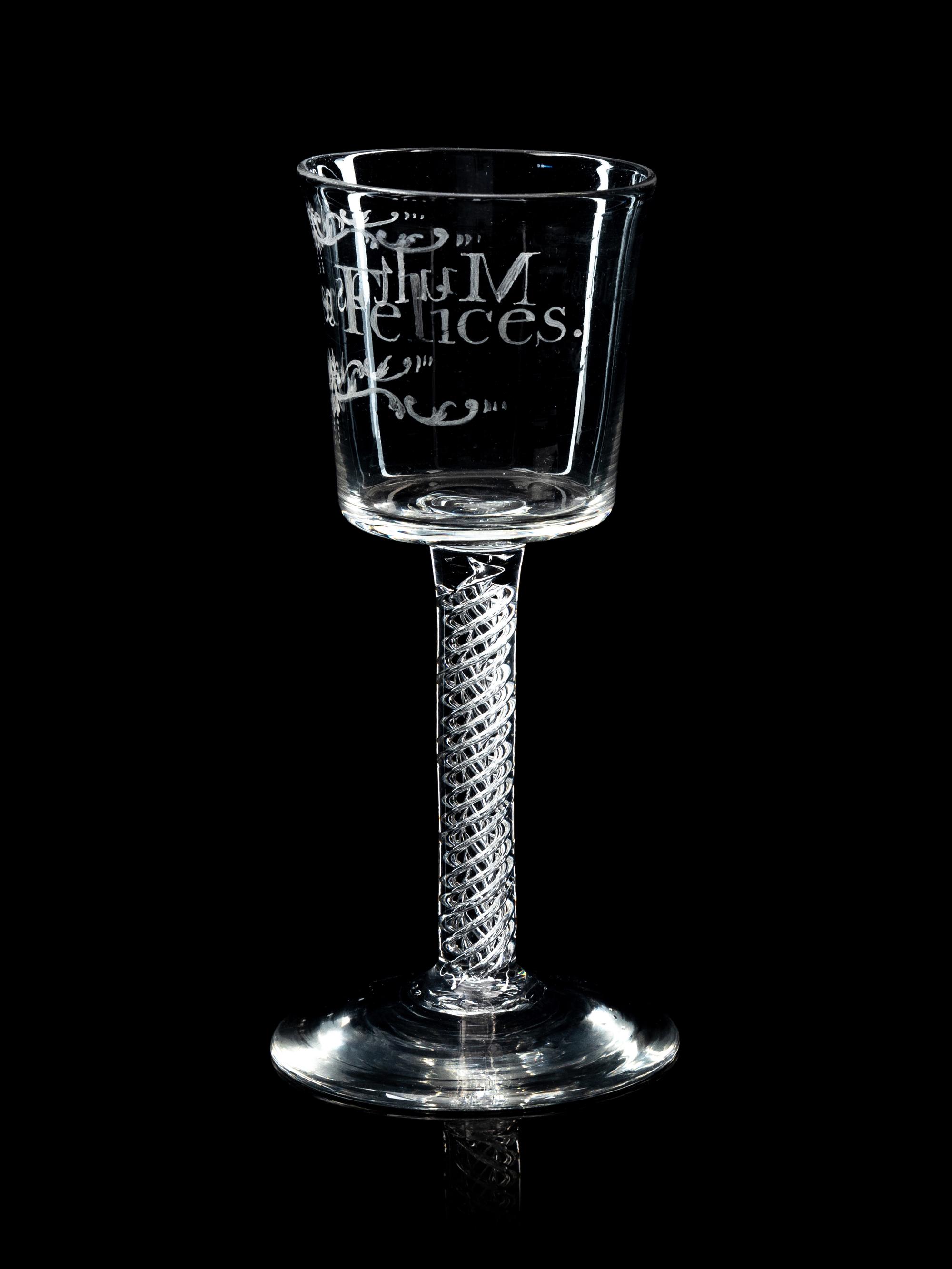 An English Enameled Air Twist Wine Glass