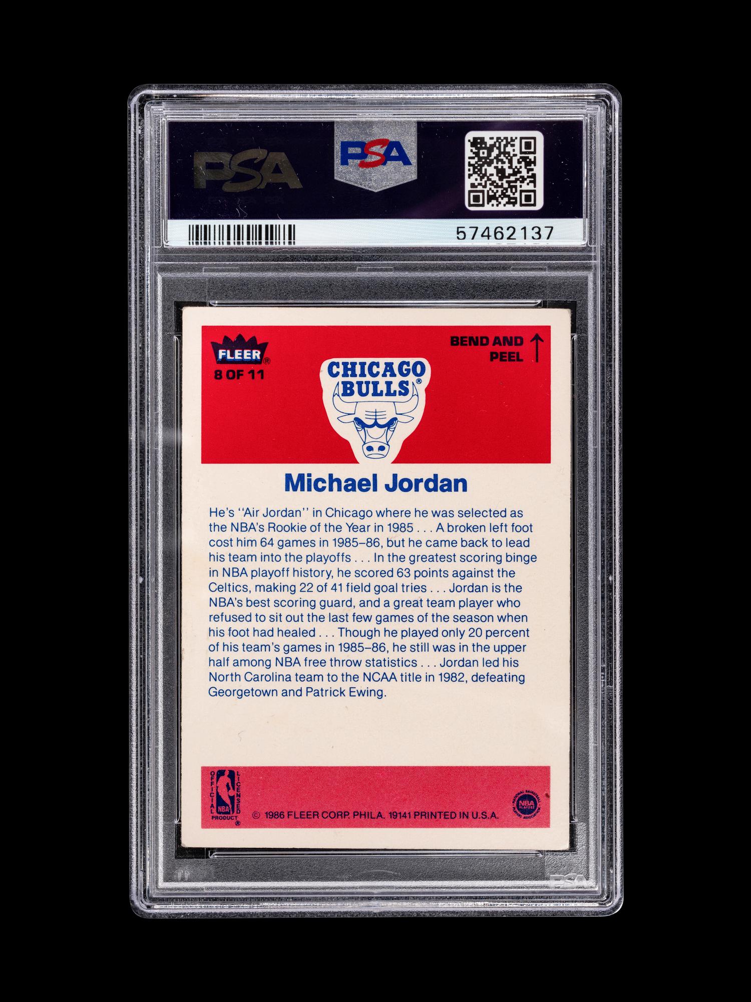 A 1986 Fleer Michael Jordan Rookie Basketball Sticker No. 8 (PSA 5 EX)