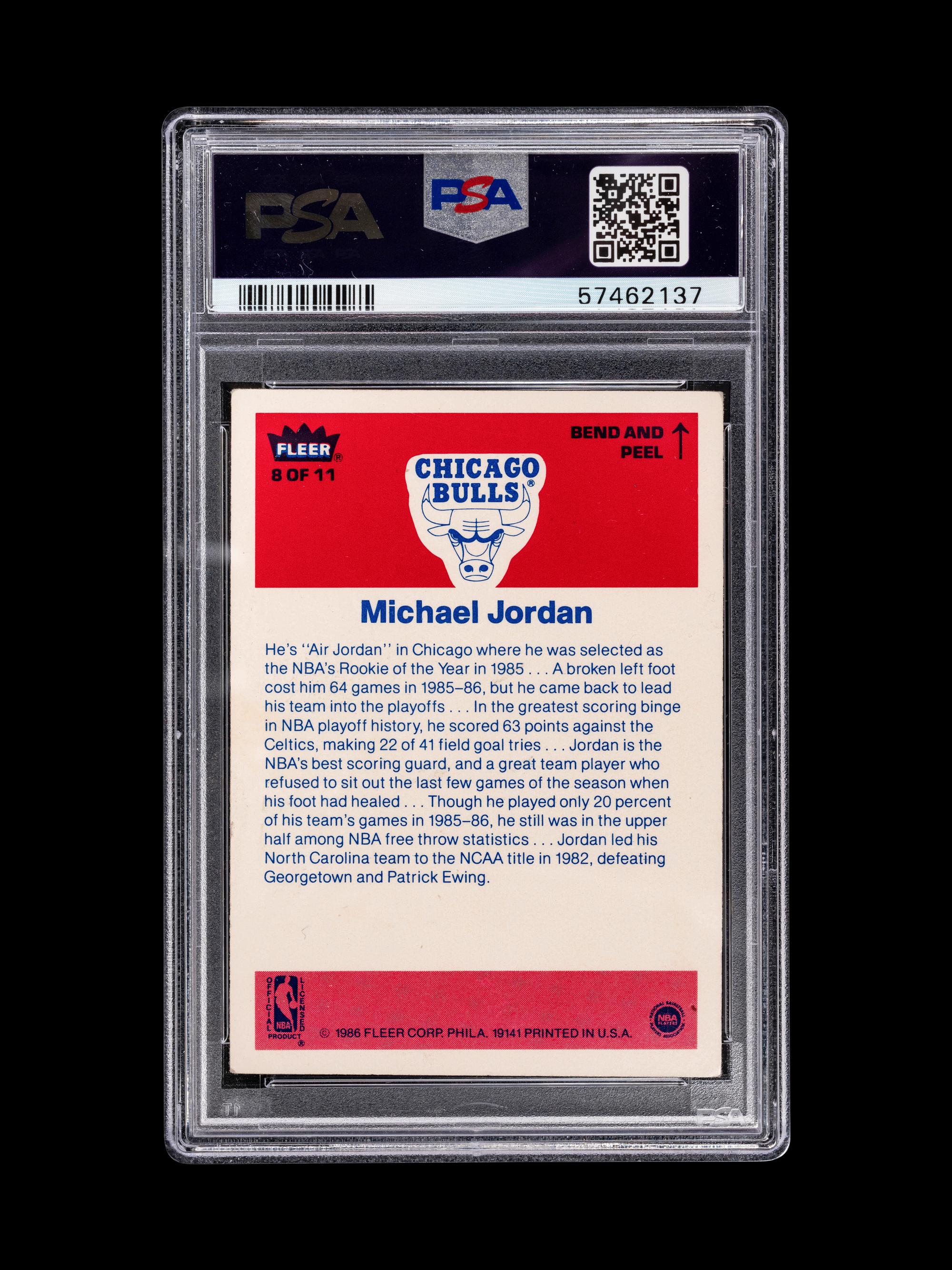 A 1986 Fleer Michael Jordan Rookie Basketball Sticker No. 8 (PSA 5 EX)