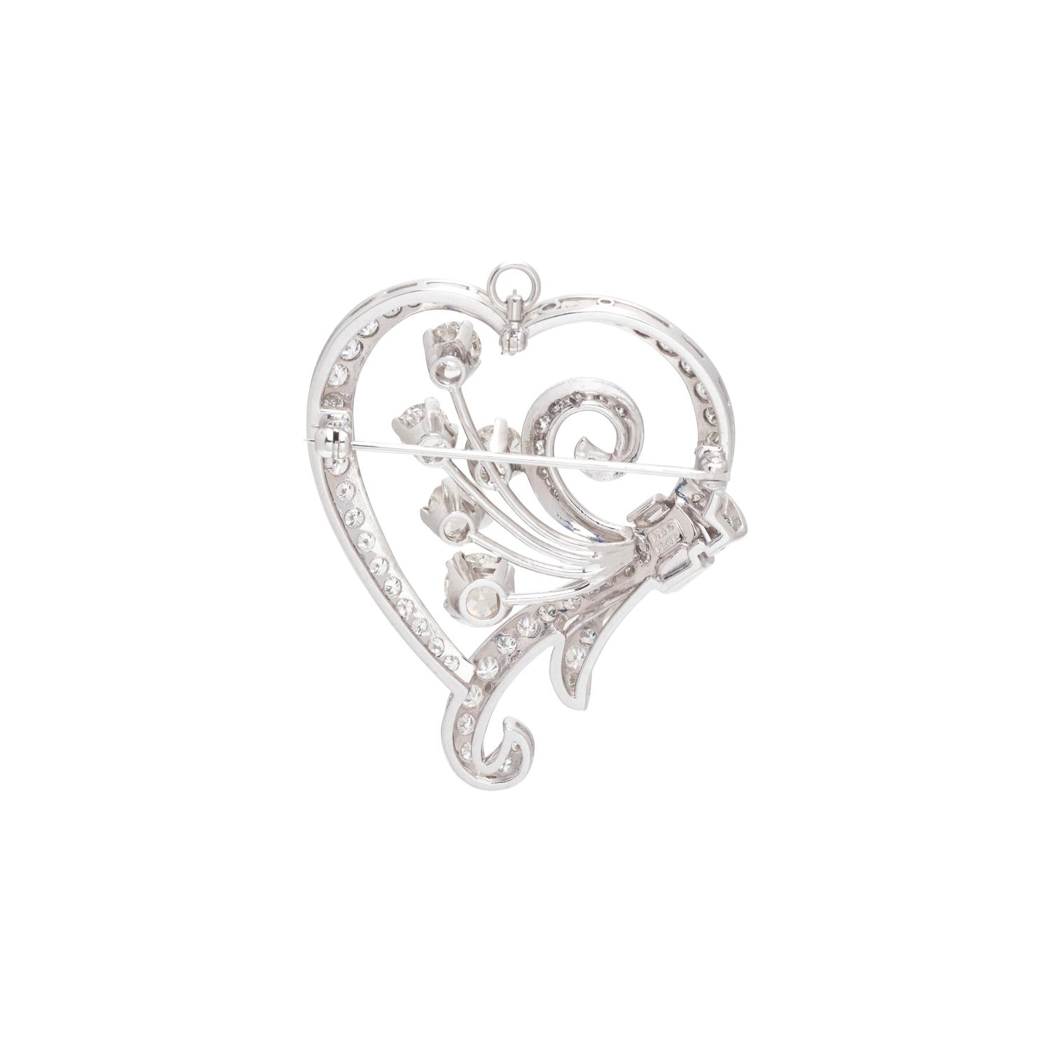 VINTAGE, PLATINUM AND DIAMOND HEART PENDANT/BROOCH
