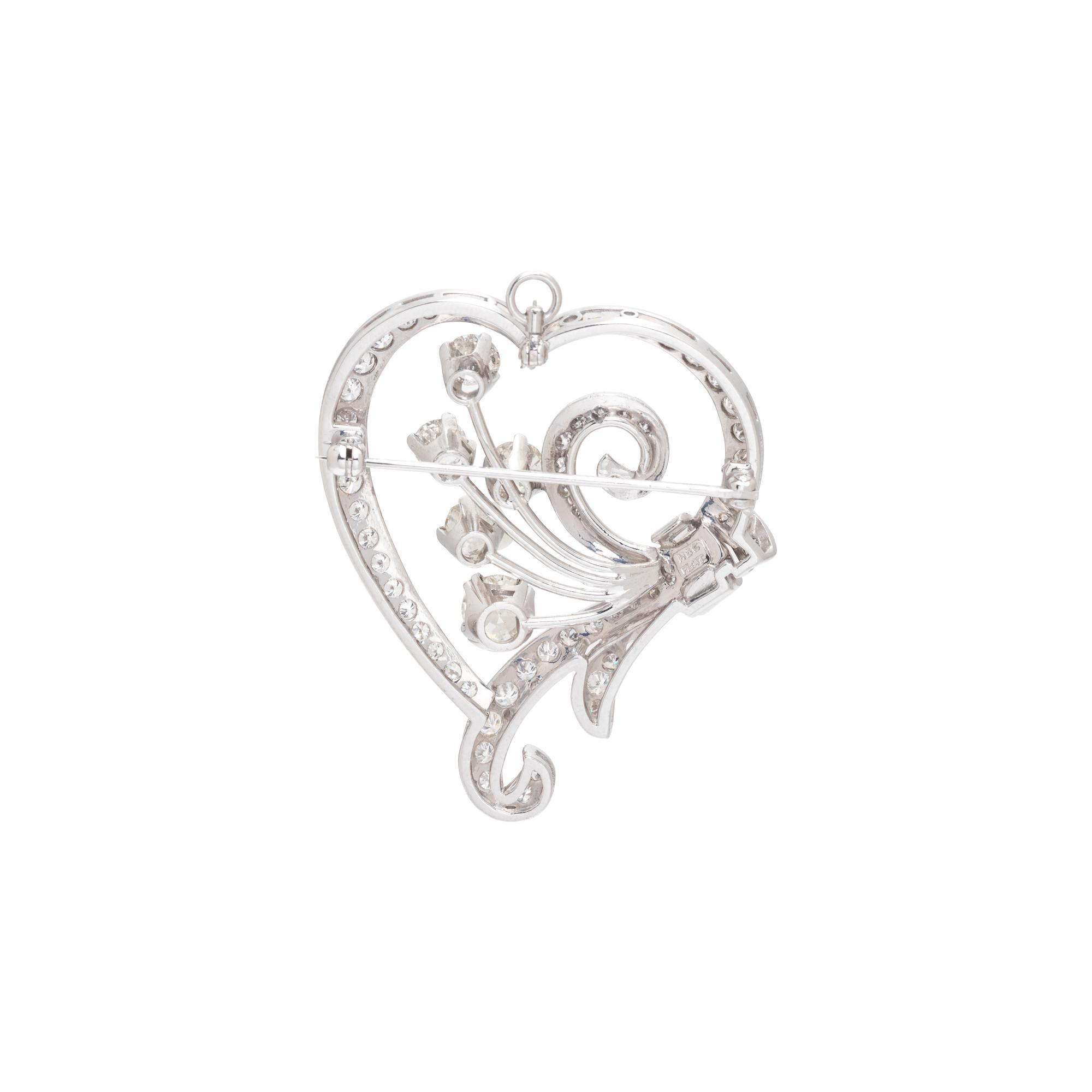 VINTAGE, PLATINUM AND DIAMOND HEART PENDANT/BROOCH