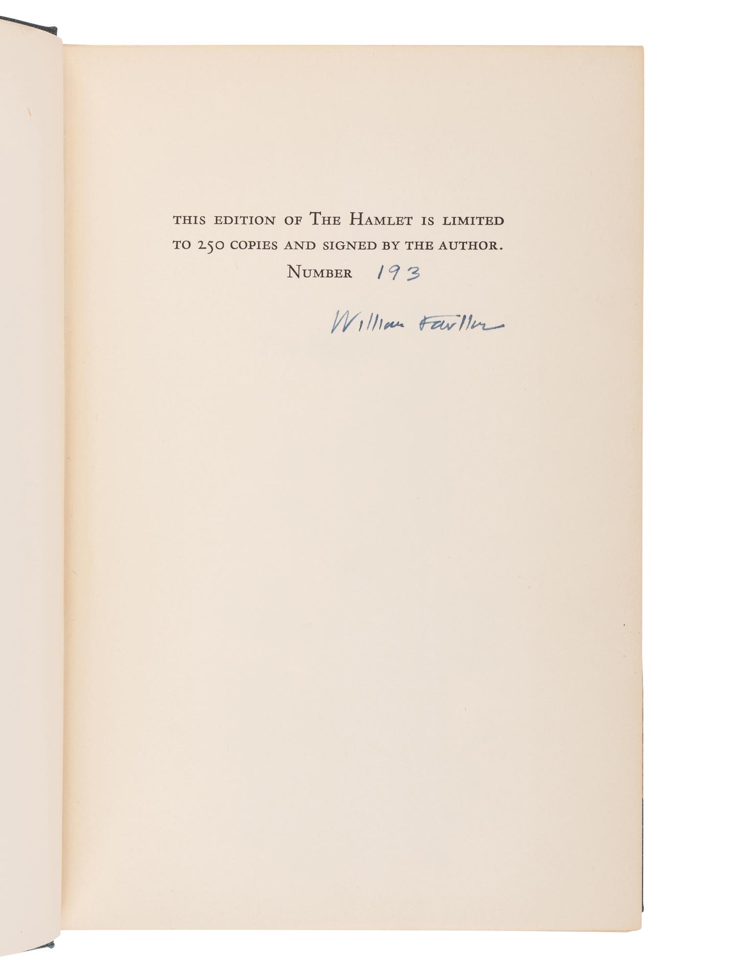 FAULKNER, William (1897-1962). The Hamlet . New York: Random House, 1940.