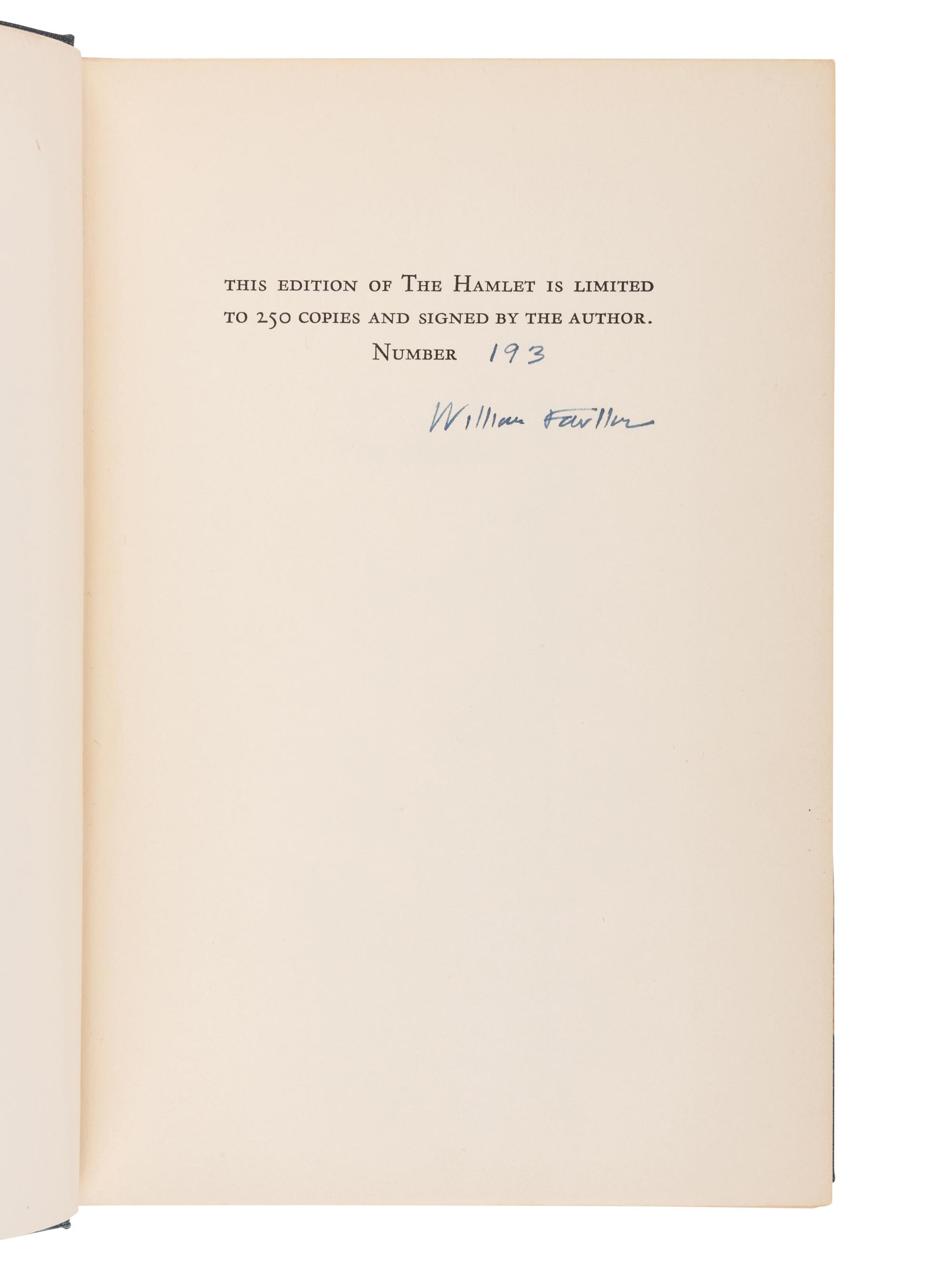 FAULKNER, William (1897-1962). The Hamlet . New York: Random House, 1940.