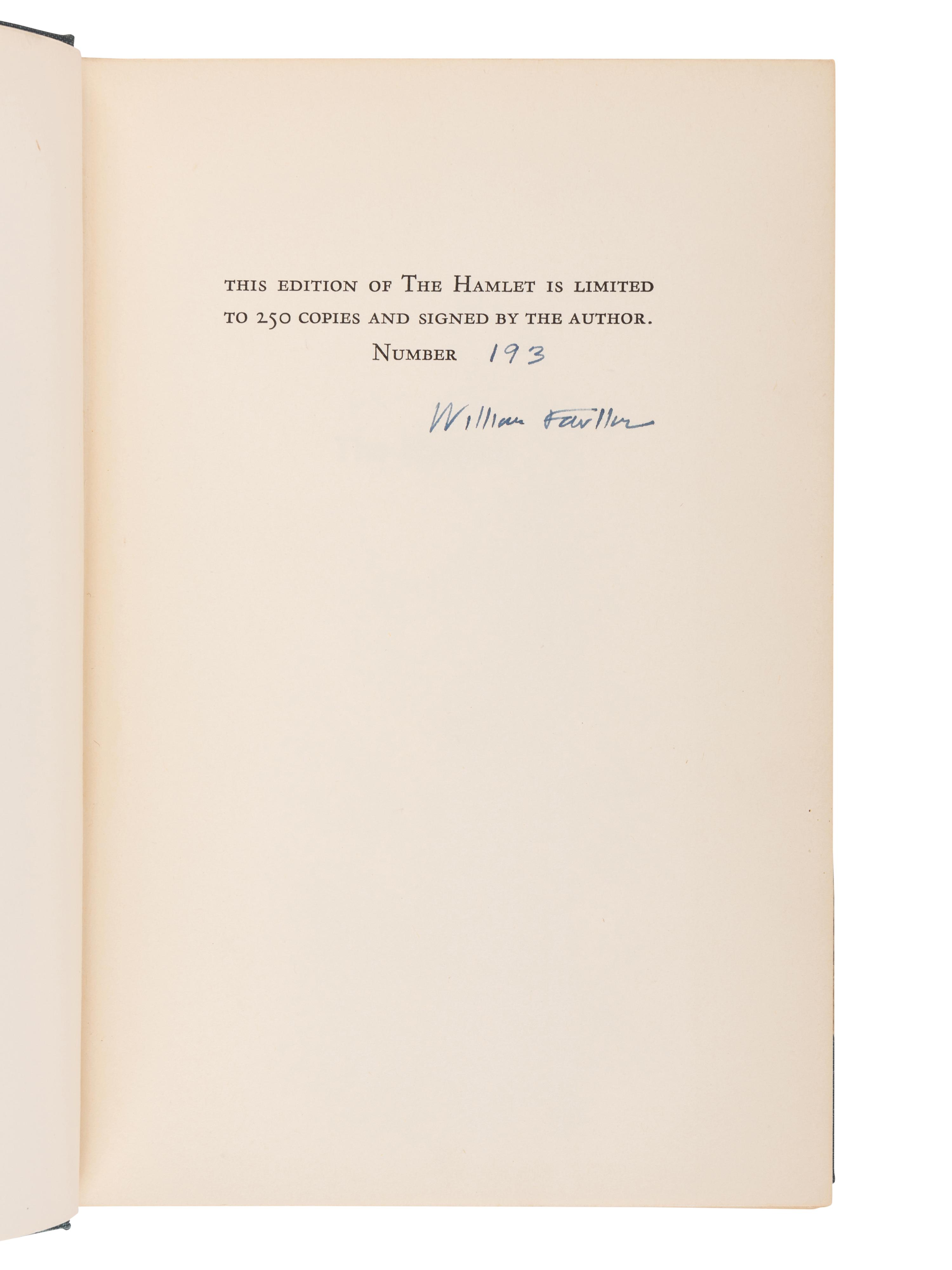 FAULKNER, William (1897-1962). The Hamlet . New York: Random House, 1940.