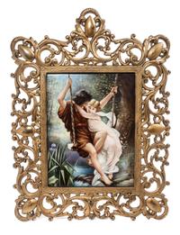 A Continental Porcelain Plaque Frame: 17 1/2 x 13 inches.