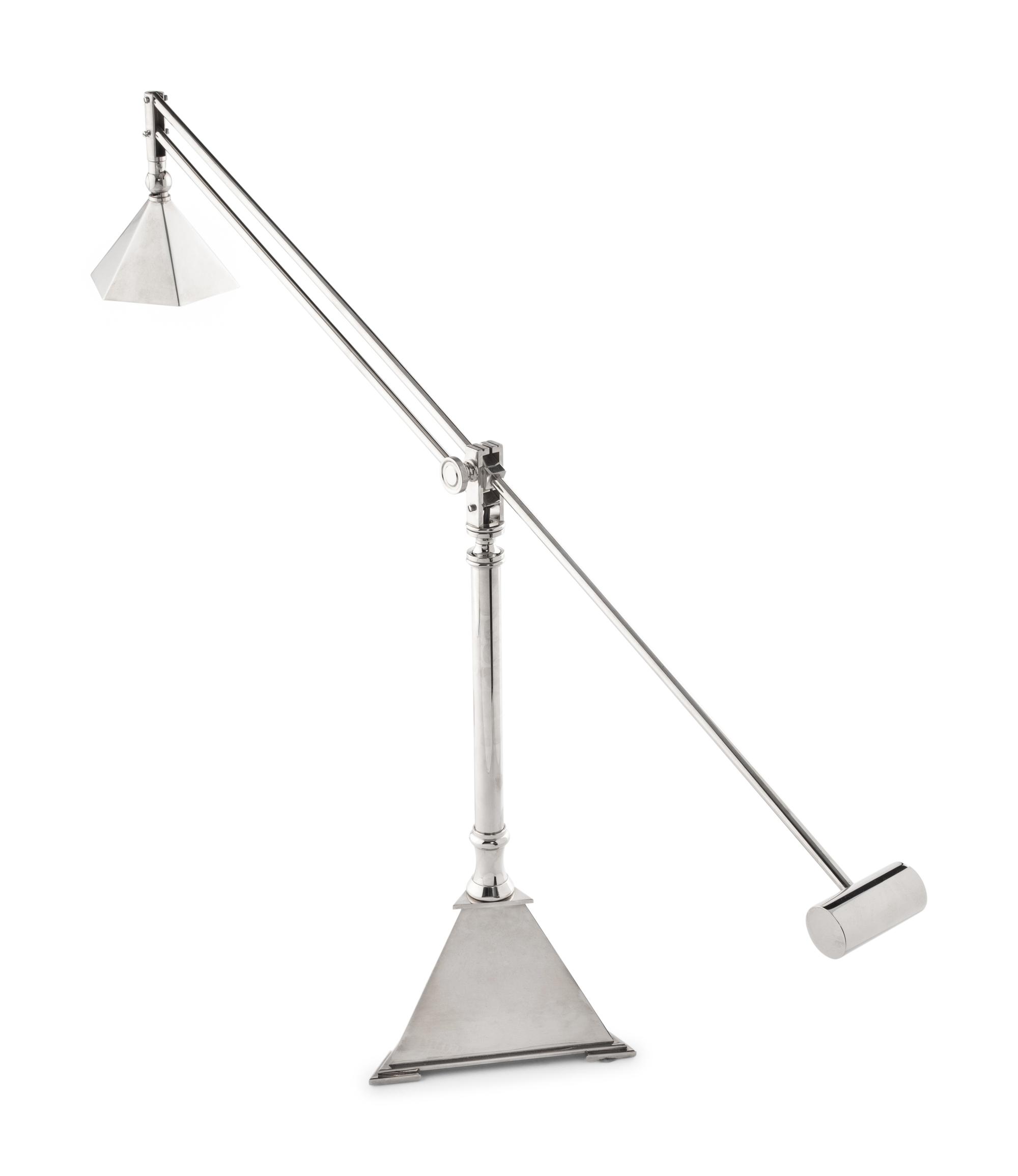 A Contemporary Chromed Metal Counter-Balance Desk Lamp