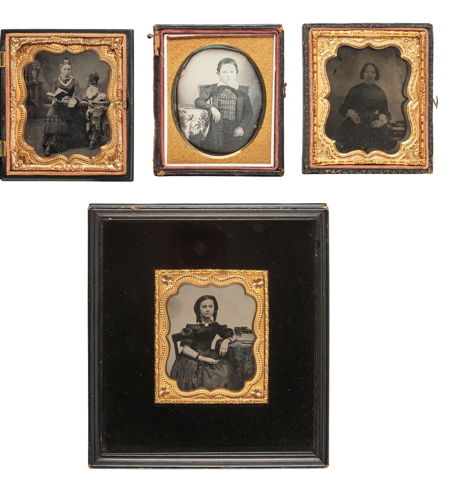 [EARLY PHOTOGRAPHY]. 5 sixth plate images featuring studious individuals, mostly children.