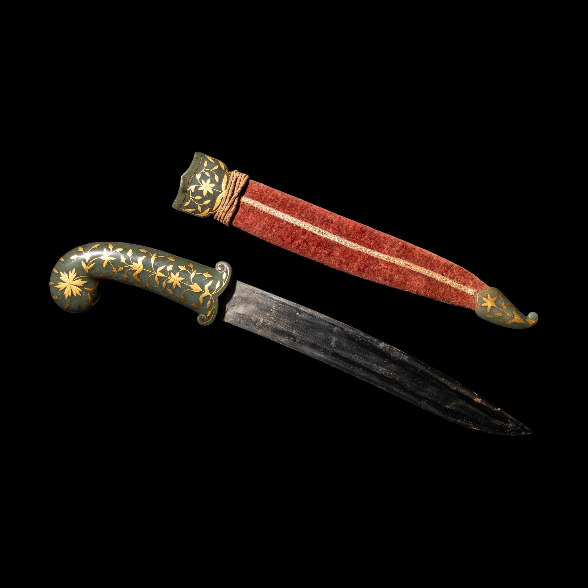 A Mughal Gold-Inlaid Jade-Hilted Dagger