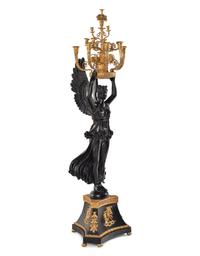 A Monumental Empire Style Gilt and Patinated Bronze Figural Torchère